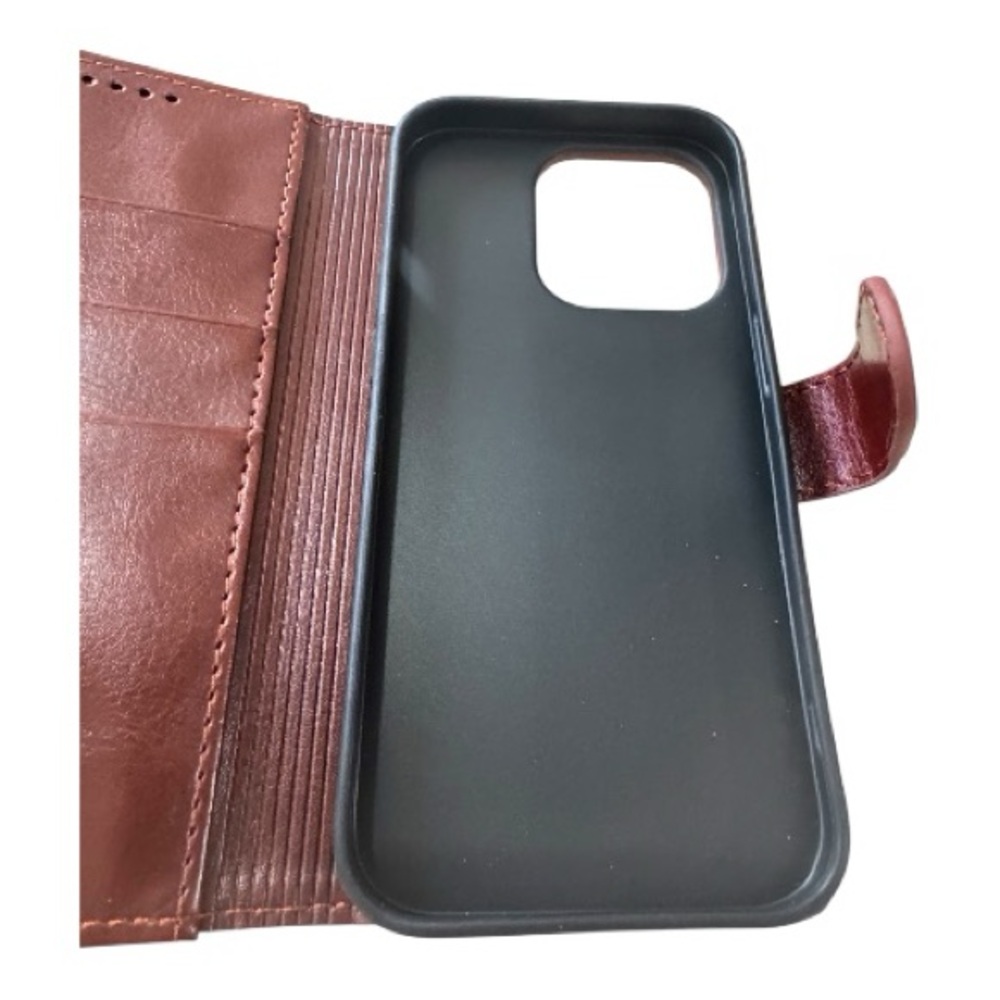 iPhone 14pro 3 Card Case Ultra Slim Magnetic Closure Shockproof Wallet Brown - Picture 3 of 4